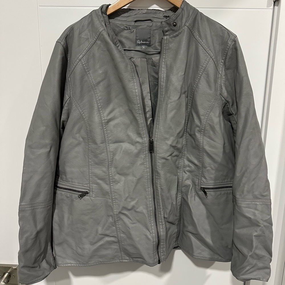 Reitman’s grey light plus size faux leather jacket